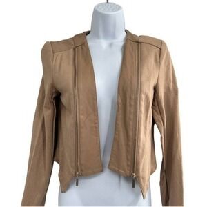 Sao Paulo Women's Warm‎ Sand Metallic Open Front Cropped Moto Jacket Size 4 Edgy